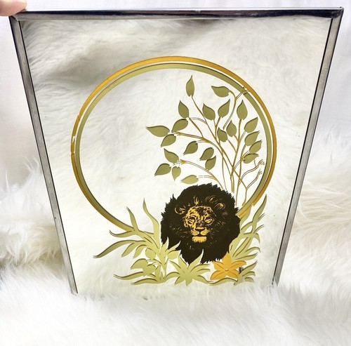 Vintage Mid-Century Painted Wall Art Mirror Lion 9.5x12.5" MCM Metal Boho Retro - Picture 10 of 11