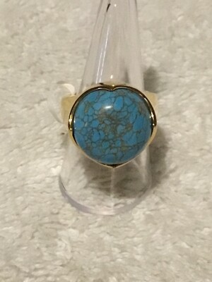 Blauer Mojave Türkis Ring 18 mm 23 kt 18 Karat vergoldet Neu Größe Q