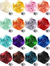 16 Pcs Men Lapel Pins Handmade Satin Flower Boutonniere Pin Rose Flower Brooch