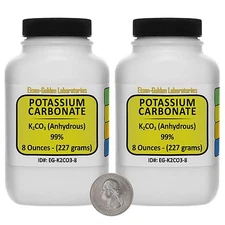 Potassium Carbonate [K2CO3] 99% ACS Grade Powder 1 Lb in Two Plastic Bottles USA