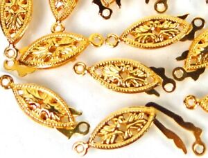 10 Gold Plated Brass Fish Hook Clasps Filigree Horse Eye Oval Fishhook 20x6mm