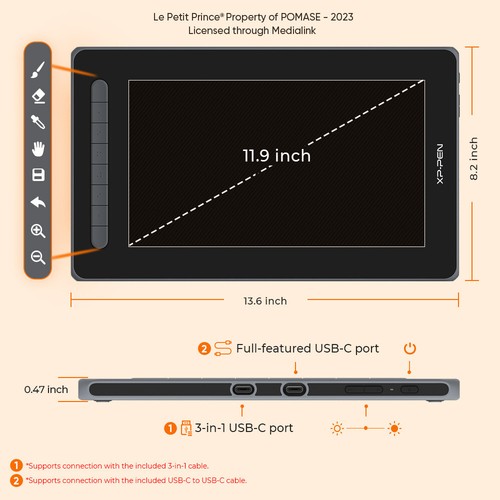 Artist 12 (Gen 2) Le Petit Prince Edition Graphics Drawing Tablet X3 Stylus Tilt - Afbeelding 10 van 14