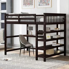 New Practical Full Size Loft Bed with Storage Shelves and Under-bed Desk