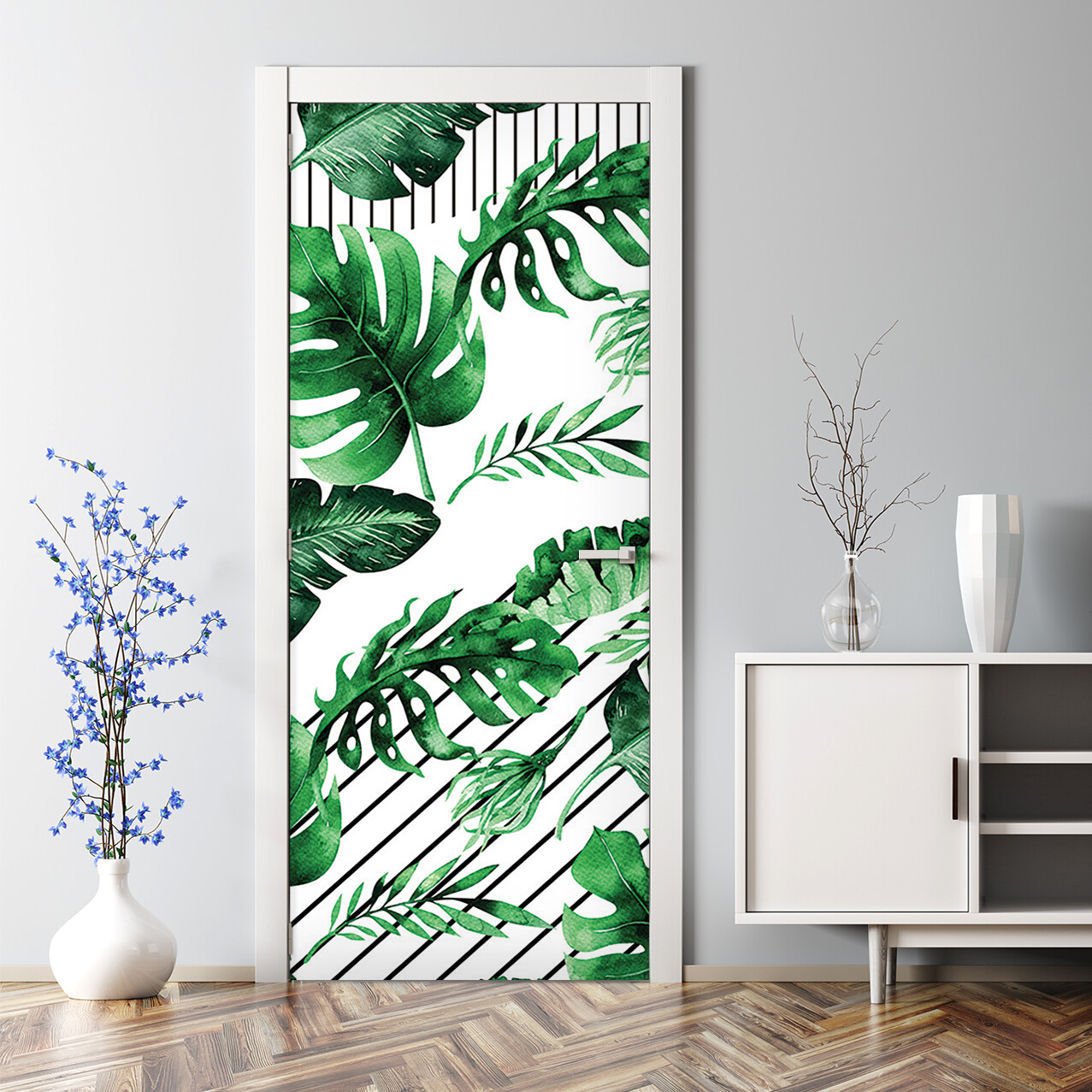 Falling Leaves on Stripes Pattern Self adhesive Adhesive Door sticker Easy stick