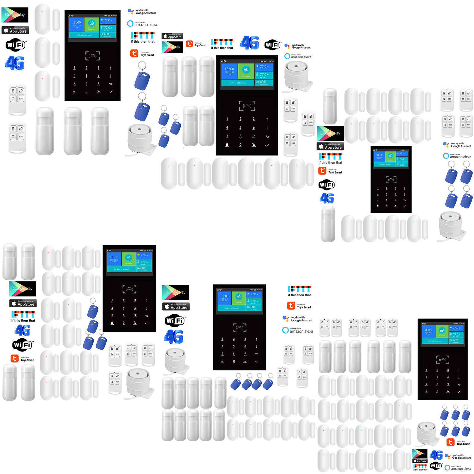 V35 Tuya APP WiFi+4G Wireless Kits Home Security Alarm System+Alexa+Google Home