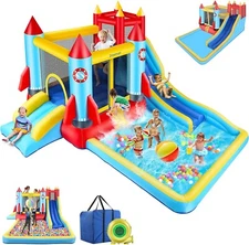 Inflatable Bounce House Water Park for Backyard with 2 Splash Slide & Air Blower