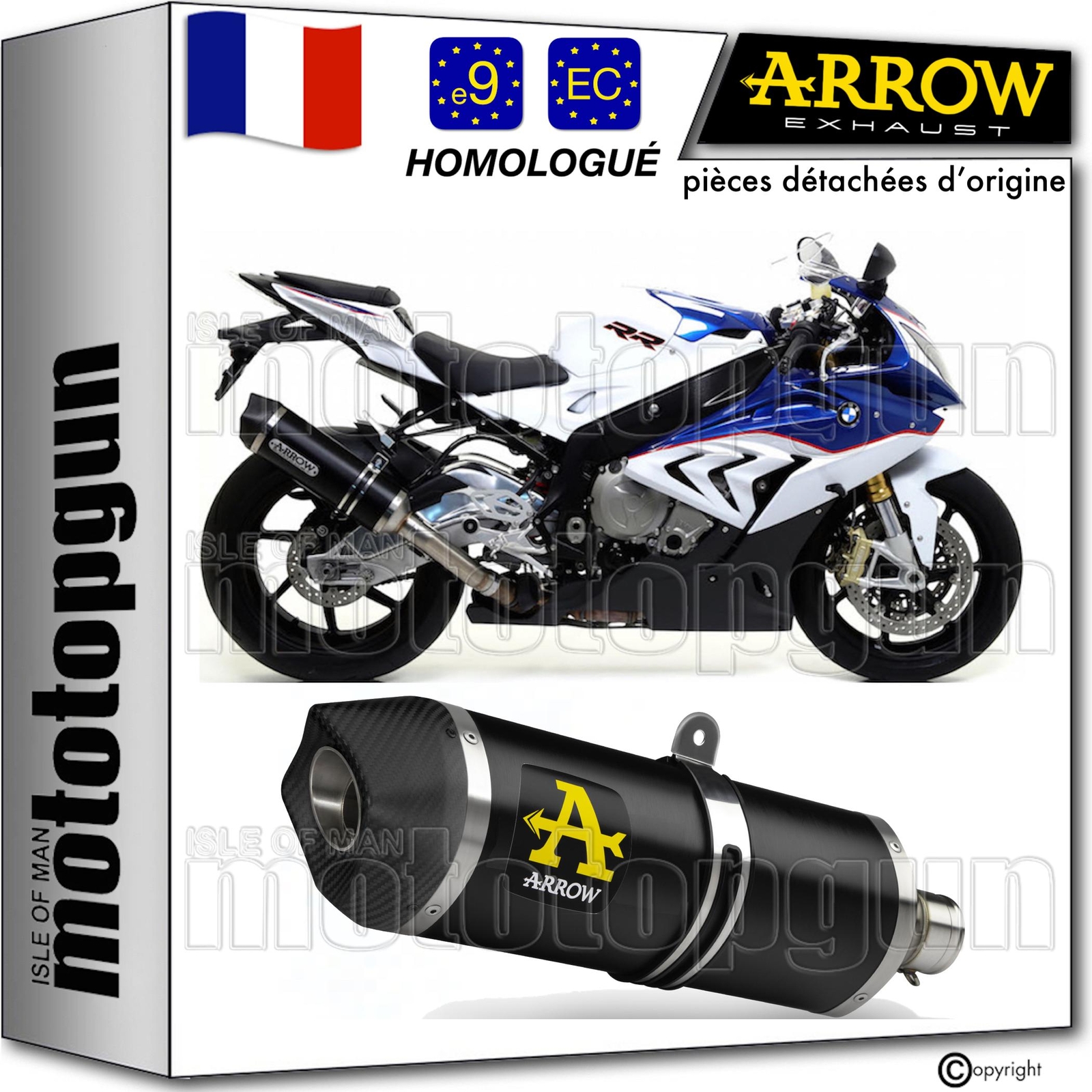Silencieux sport Arrow Race-Tech noir pour piloter votre BMW S1000RR sur route