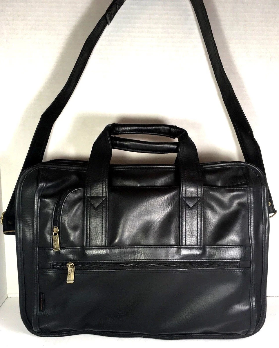 HIT Tech Organizer Laptop Multi Compartment Briefcase Bag Black Faux Leather