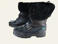 Women's Ralph Lauren Polo Quinlan Black Leather Fur Boots 8 B UK 6 Needs Repair
