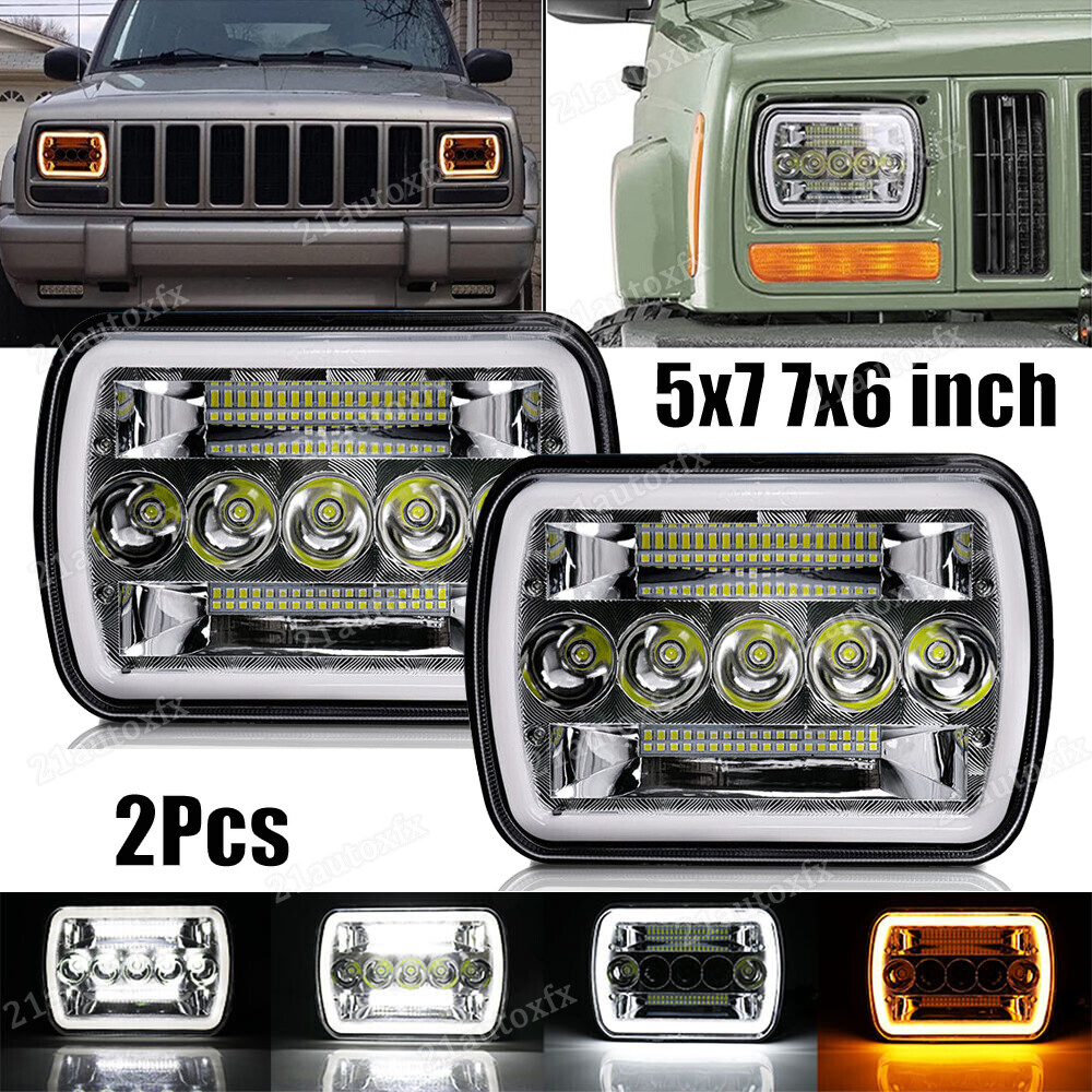 5x7'' 7x6 LED Headlights Hi-Lo Beam DRL For Jeep Cherokee XJ 84-2001 Wrangler YJ