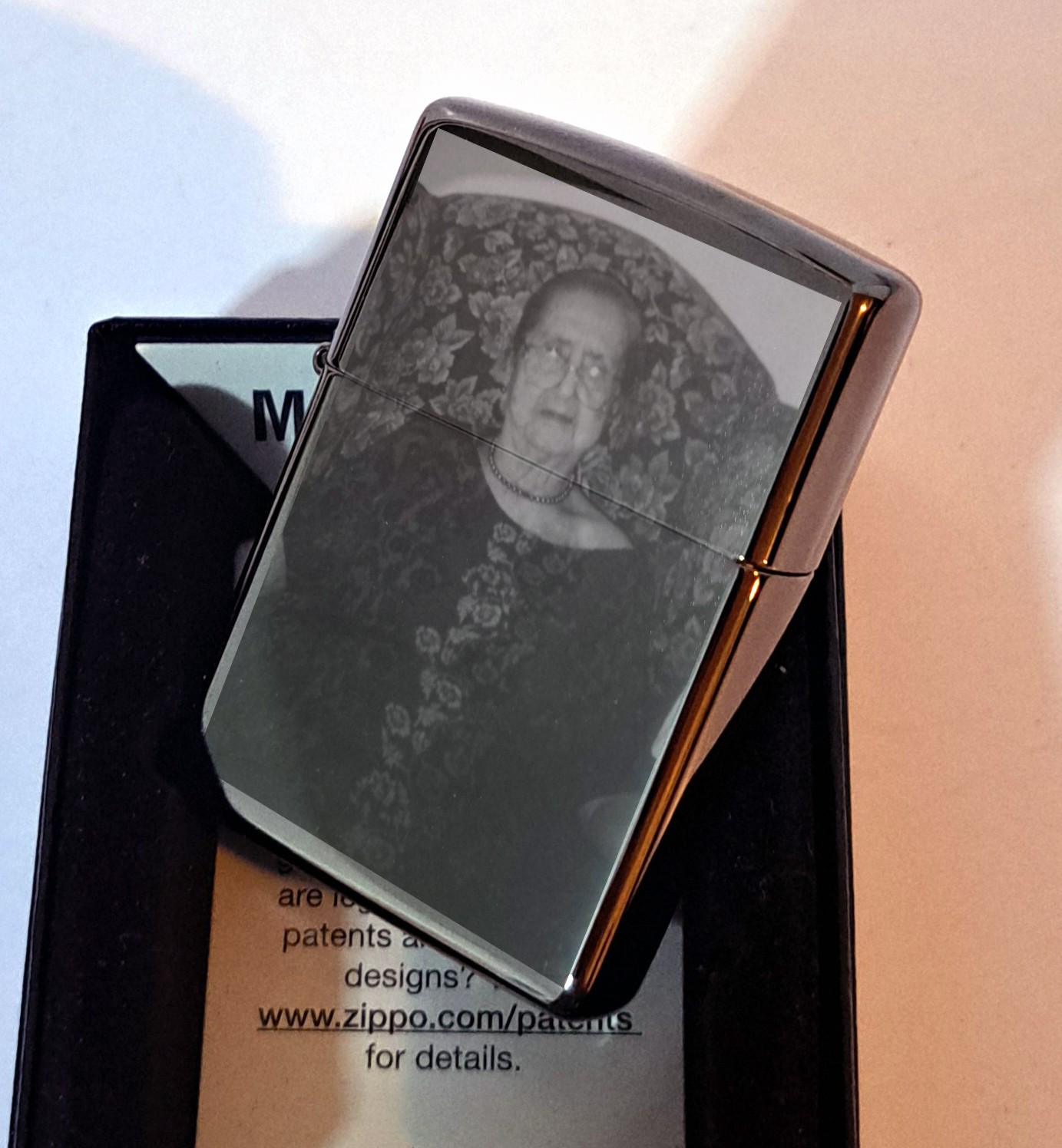 Custom Engraved Black Ice Zippo 150 | Personalized with Phot