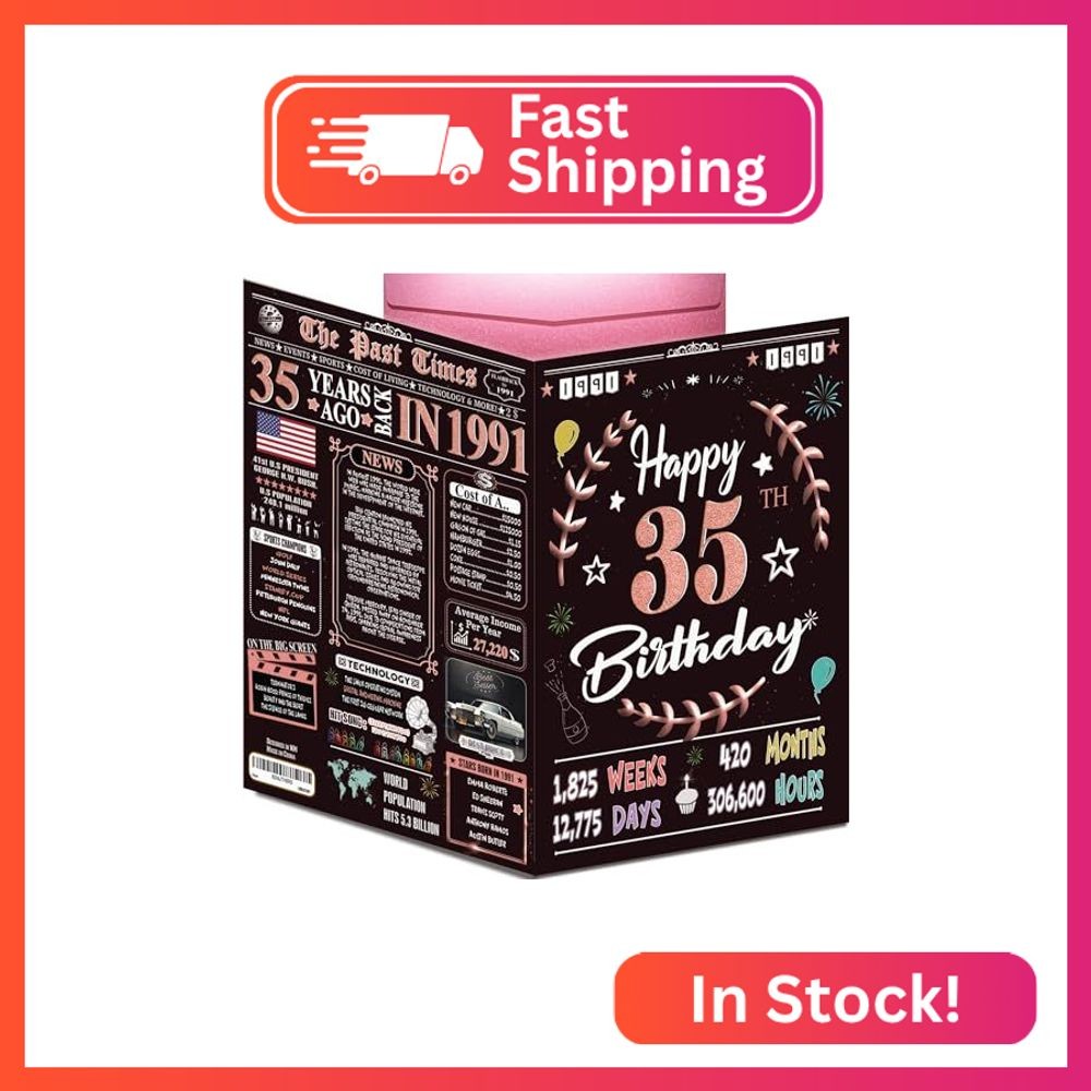 35th Birthday Card for Women Men - Back In 1991 Black & Gold - 35 Happy BIRTHDAY