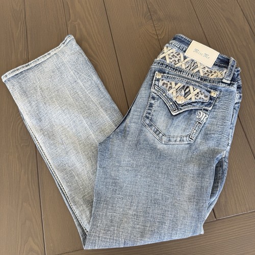 Miss Me Jeans Mid Rise Boot Damen 29X39 Blau Cowgirl Verziert Stretch Denim