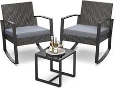 3 Pieces Outdoor Patio Furniture Set Rocking Bistro Set Outdoor Rattan Conv