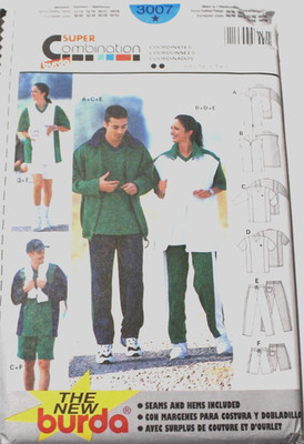 Burda 3007 Misses 12-26 / Men 34-48 Jacket Vest Tops Pants Shorts Sewing Pattern