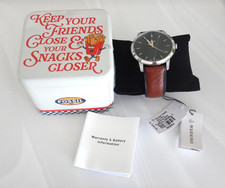 Fossil Minimalist Blue Dial Brown Leather Men's Watch FS6094 NIP w/ Tags, Paper