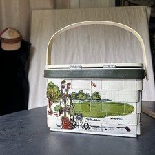 Vintage Signed CARO NAN Basket Purse GOLF Wooden Woven Lined
