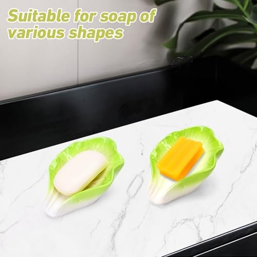 Soap Dish,Ceramic Soap Holder Self Draining Cabbage Leaf Shape Soap Dishes for - Bild 6 von 7