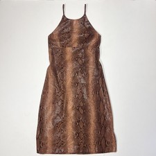 Vintage Rampage Snakeskin Bodycon Midi Dress Lace Up Back Brown Y2K 90s