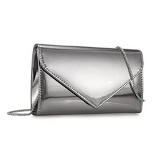 Women  s Mirrored Metallic Faux Leather Evening Bag Glimmering Clutch Pewter