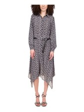 MICHAEL KORS Womens Black Belted Asymmetrical Hem Unlined Shirt Dress XS