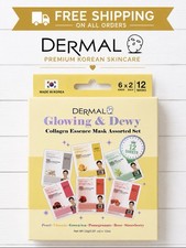 DERMAL K-BEAUTY Collagen Essence Face Mask Sheets - 12 Combo Set - NEW 