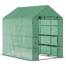 7' X 5' X 6' Outdoor Walk-In Greenhouse, Pe Cover, Shelves, Door, Green
