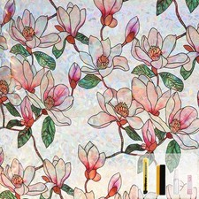 Kromapolis Window Privacy Film, Stained Glass 17.5 x 78.7 inch, Pink Magnolia