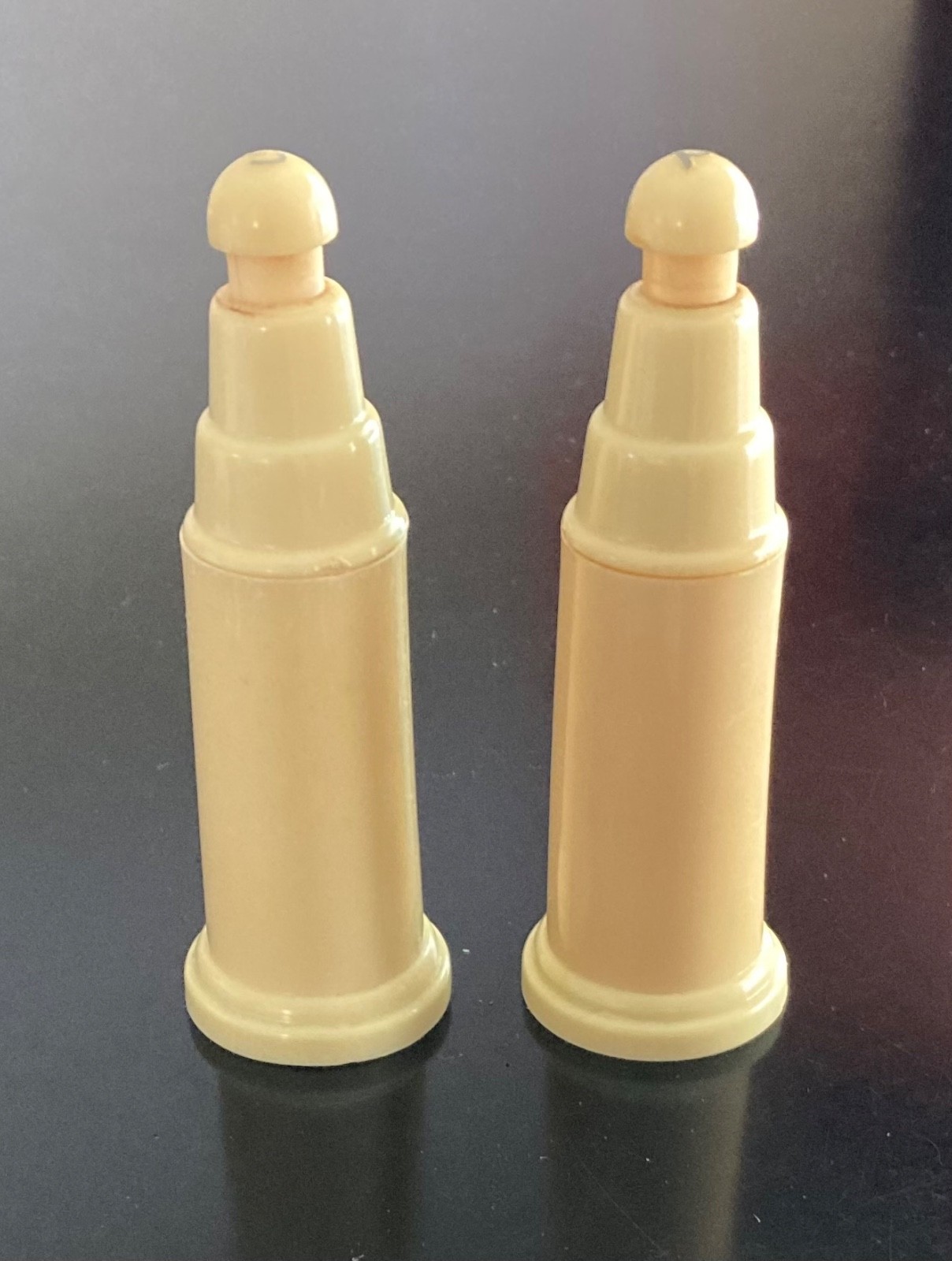 Plastic Ivory-Colored Push-Button Art Deco Salt & Pepper Shakers--VINTAGE