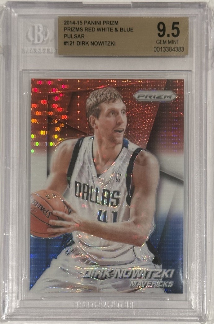 2014 Prizm #121 Dirk Nowitzki Red White Blue Pulsar Prizm BGS 9.5 Low Pop