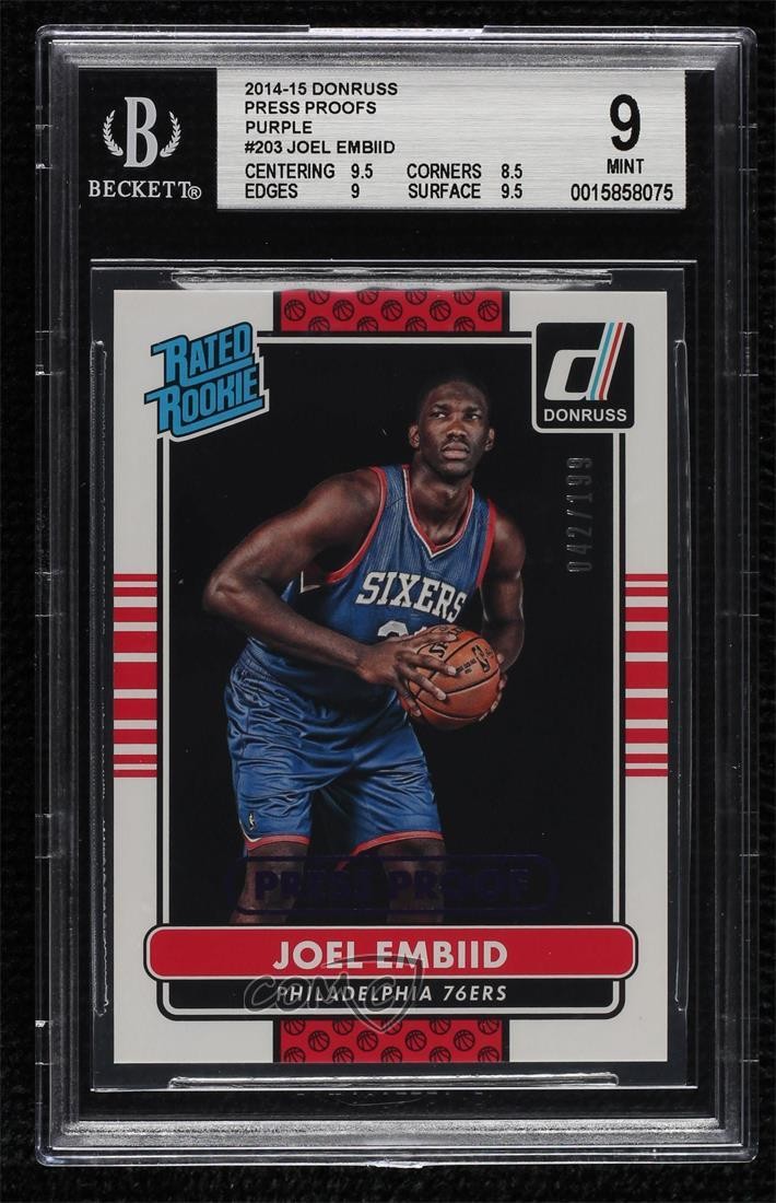 2014 Donruss Rated Rookies Press Proof Purple 42/199 Joel Embiid Rookie RC uk2