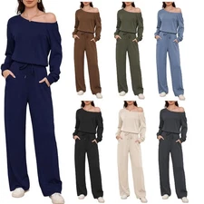 Women's With Pocket Jumpsuits Dressy Off Shoulder Long Sleeve One Piece Outfits