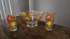 Vtg 70's Anchor Hocking "Spiffy Pattern" Bowl and Snack Set  Tumblers