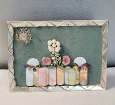 Handcrafted Jewelry Art Picture Vtg Jewelry Flowers "Over the Picket Fence"