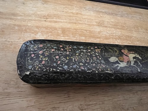 Caja de laca vintage de papel maché pintada a mano Cachemira, India - Imagen 2 de 11