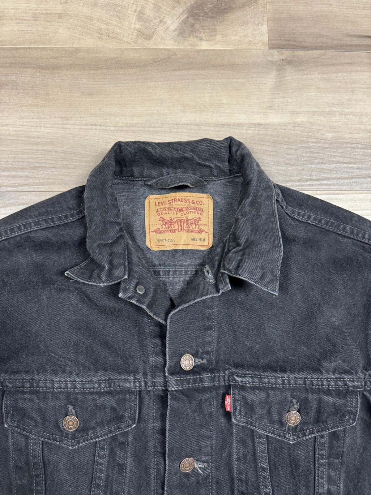 Vtg Levi's Denim Jean Black Trucker Jacket Mens M 70507-4159 Type 3 Red Tab USA thumbnail 4