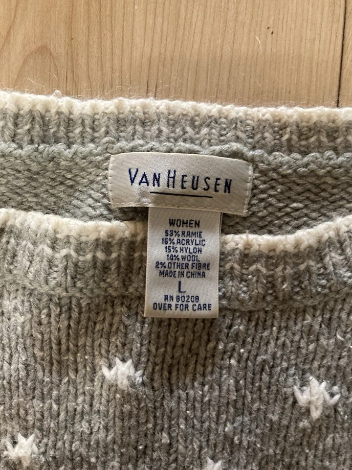 Suéter de Natal vintage renas tamanho G cinza gola redonda mistura de lã Ramie - Imagem 3 de 4