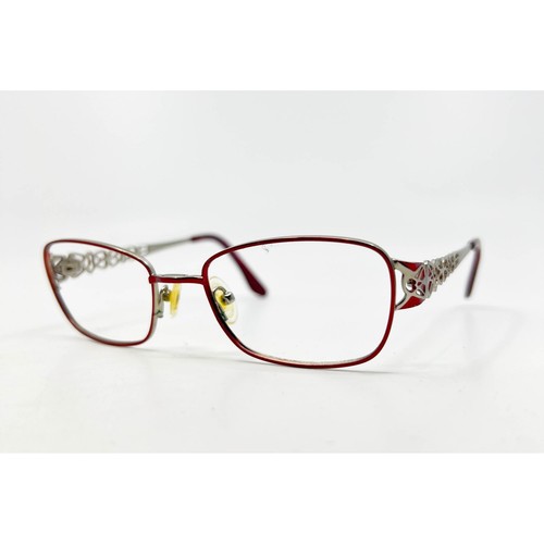 EasyClip Eyeglass Frames Womens Red Silver EC381 Filigree 49-17-135