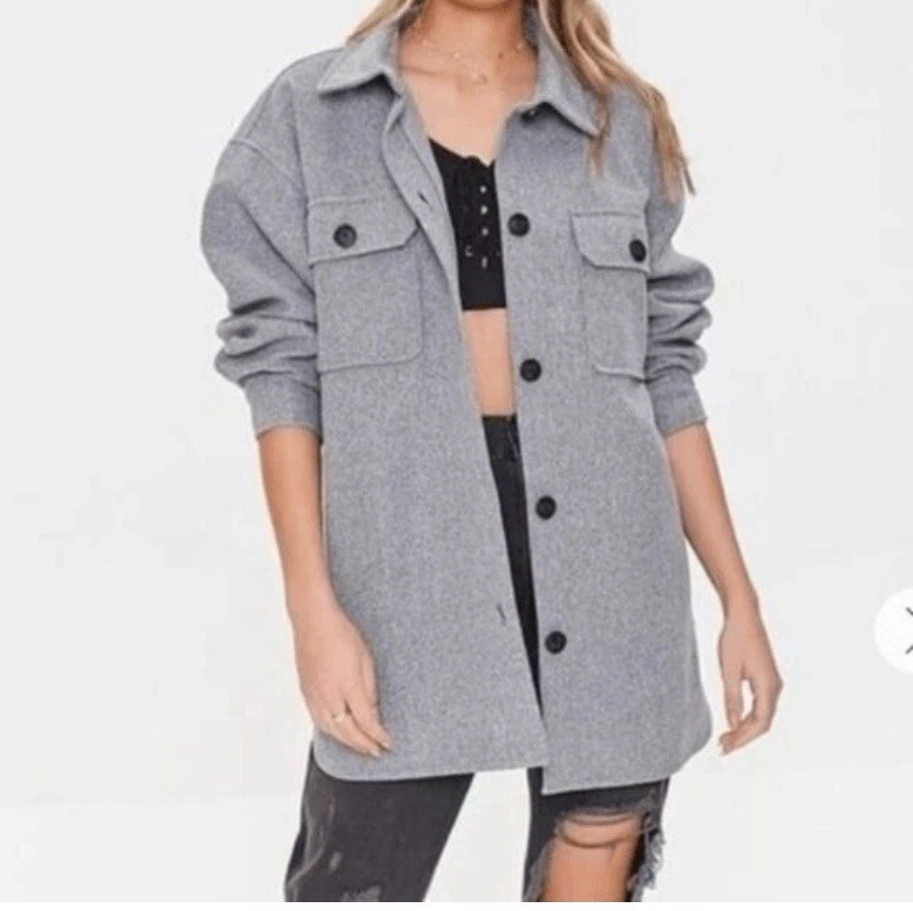 Forever 21 Women’s Gray Button Down Oversized Jac… - image 1