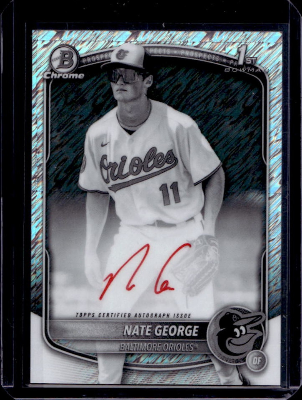2025 Bowman Chrome Nate George Auto Black and White Shimmer Refractor 1st CPA-NG