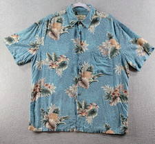 Island Shores Men's Hawaiian Shirt Sz L Blue Floral Rayon Button Up Short Sleeve