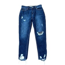 KanCan Women's Jeans Size 3/25 Distressed Boyfriend Fit Raw Hem Y2K Grunge Denim