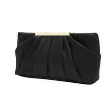 Black Pleated Satin Clutch Evening Bag for Women, Elegant Formal Handbag Purse