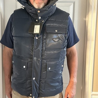 Phillip Plein Down Vest Quilted Hooded Full Zip/Snap Pockets Navy Men XXL NEW