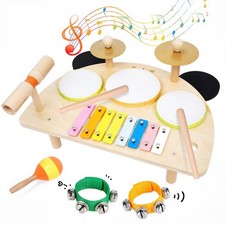 Kids Drum Set, Montessori Musical Instruments for Toddlers 1-3, Wooden Baby M...