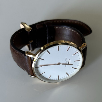 Daniel Wellington Classic 40mm Quartz Watch White Dial Brown Leather Gold Case
