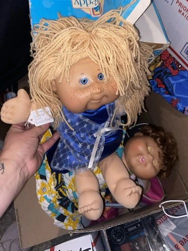 VINTAGE CABBAGE PATCH KIDS 1985 Blonde YARN HAIR Blue EYES, Blue Dress, No Shoes