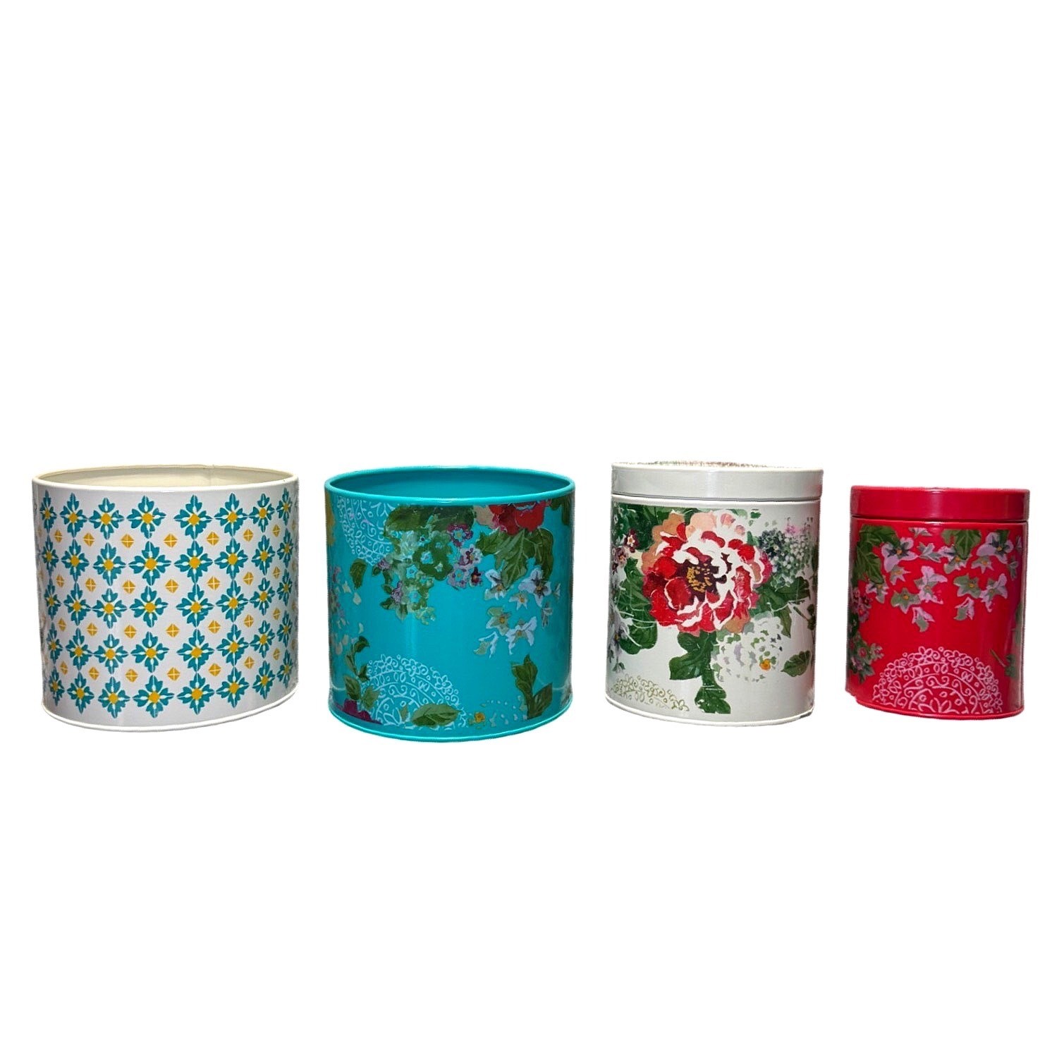 The Pioneer Woman Metal Canisters Set Country Garden & Vintage Geo Floral Tins