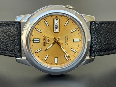 Rare Seiko 5 SNX MODEL 38mm Case Size Gold Dial Day-Date Japan S-25