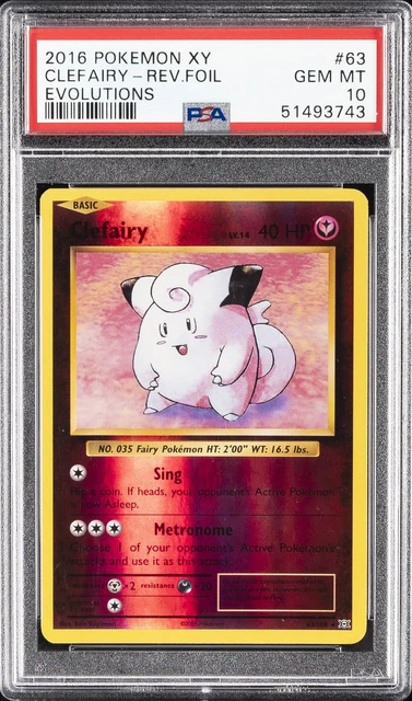 2016 POKEMON XY EVOLUTIONS #63 CLEFAIRY-REVERSE FOIL PSA 10